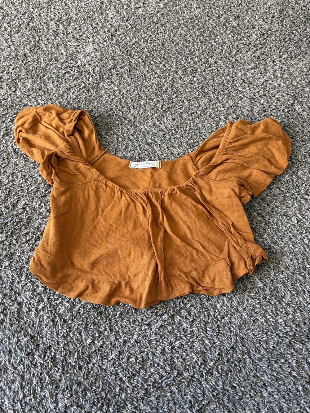 We The Free Rust-Colored Puff Sleeve Cropped Top